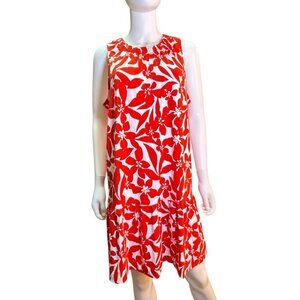 Loft Womens Red and White Ruched Plumaria Mini Dress Sz M Resortwear Swing NWT